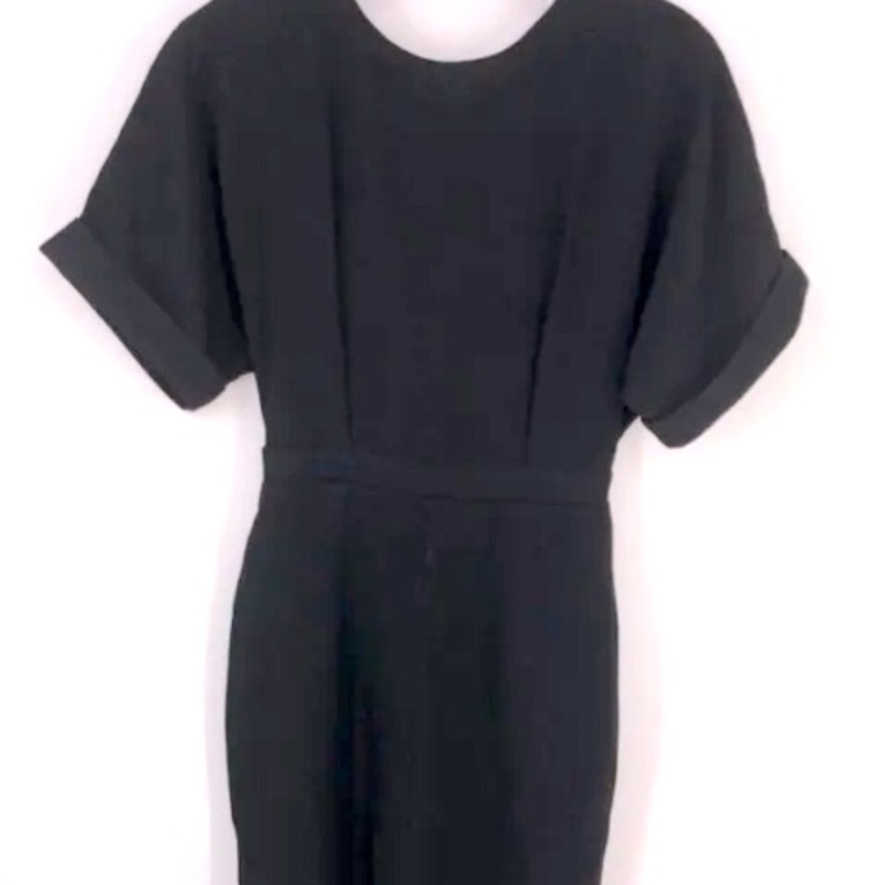 NWT [ASOS] Wiggle Pleated Midi Cap Sleeve Scoop Neck Black Dress Women’s Sz 2 - Picture 5 of 12